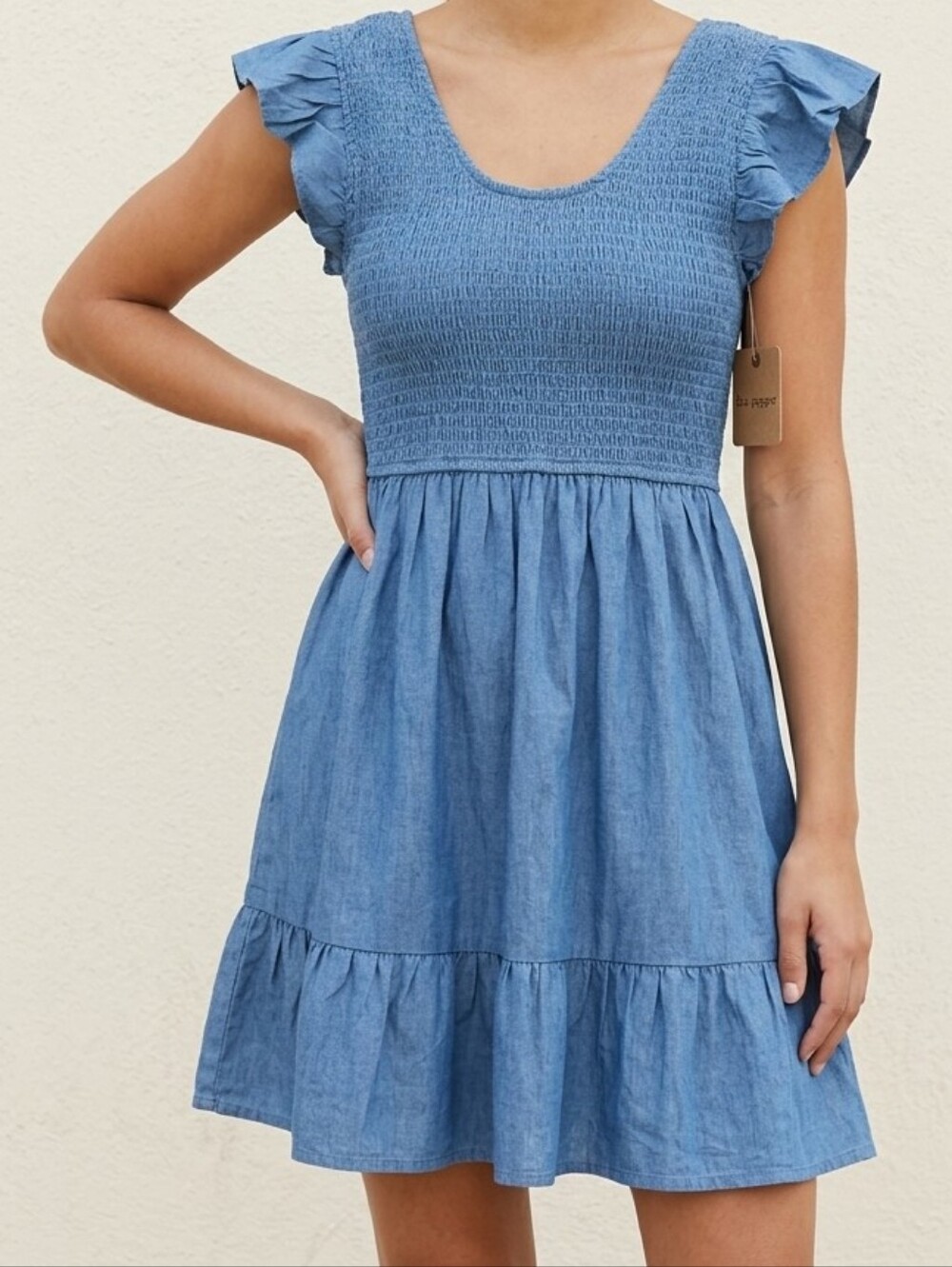 Blu Pepper Dusty Blue Smocked Top Dress
